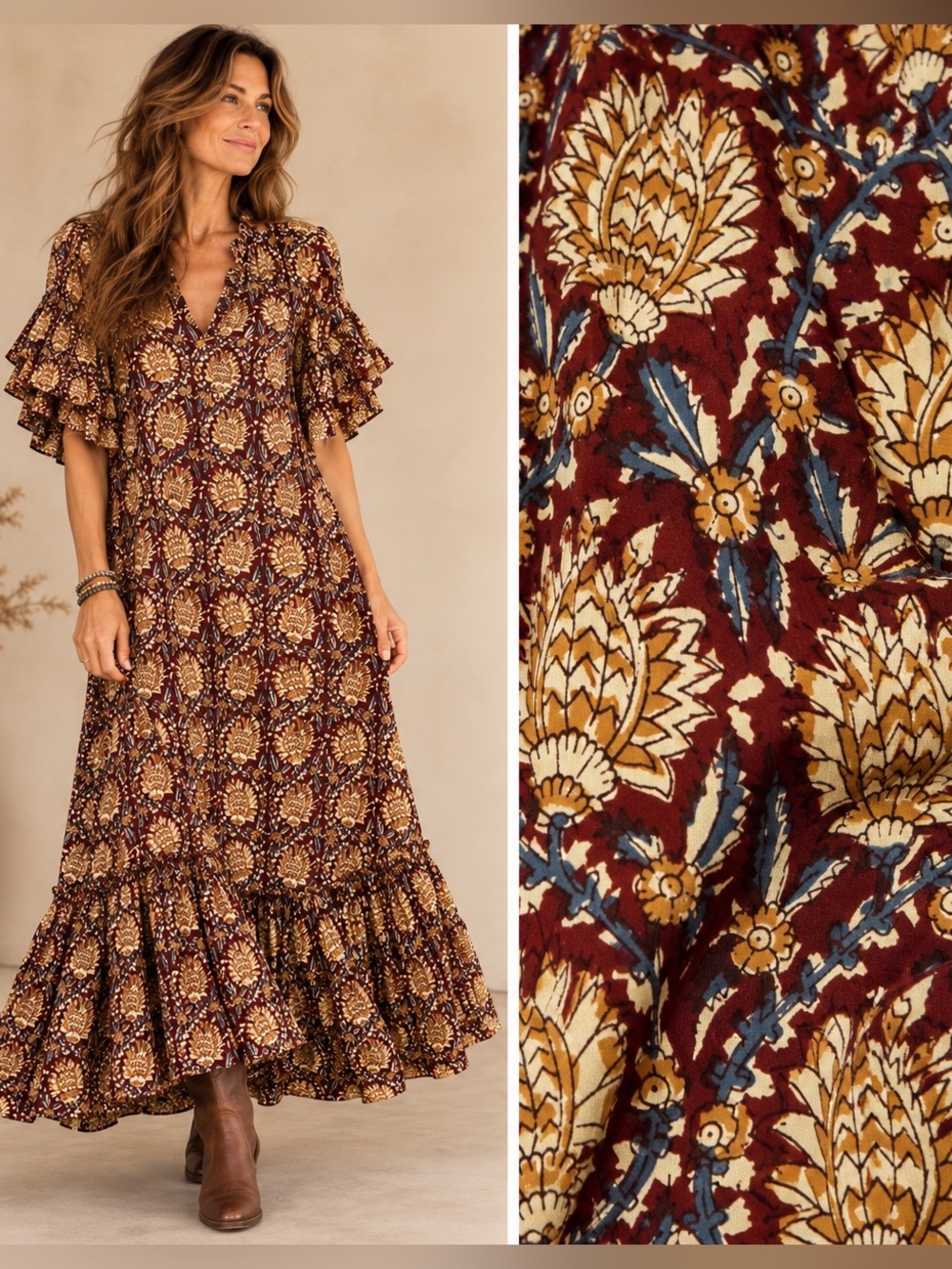 Fitzroy & Willa Boho Floral Maxi Dress Size M